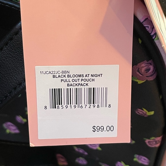 NWT 3-Pcs Set Juicy Couture Backpack, Pouch, & Card Case, Black Blooms at Night